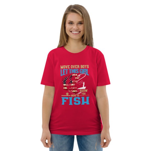 "Women’s Fishing T-Shirt – Move Over Boys," - Unisex organic cotton t-shirt - Image 33