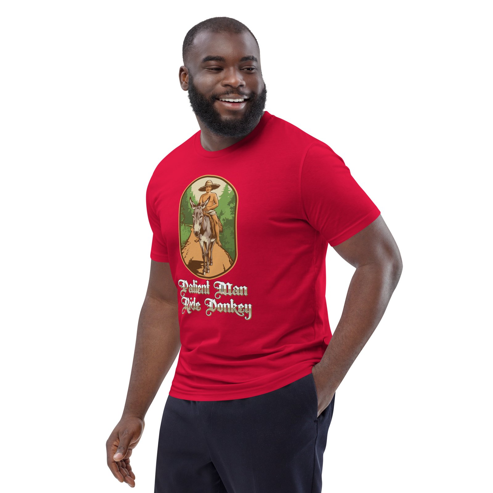 "Patient Man Ride Donkey" – Traditional Wisdom Illustration - Unisex organic cotton t-shirt - Image 34