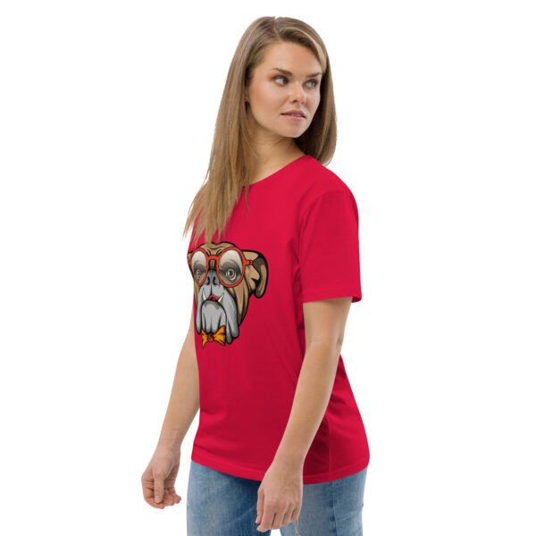 Stylish Bulldog Nerdy Cool Dog Design - Unisex organic cotton t-shirt - Image 45