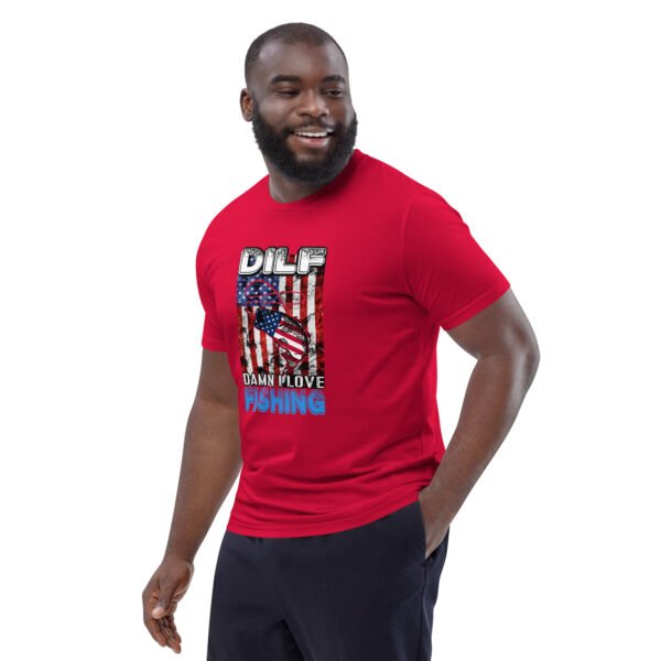 "DILF - Damn I Love Fishing" Funny American Flag Fishing - Unisex organic cotton t-shirt - Image 28