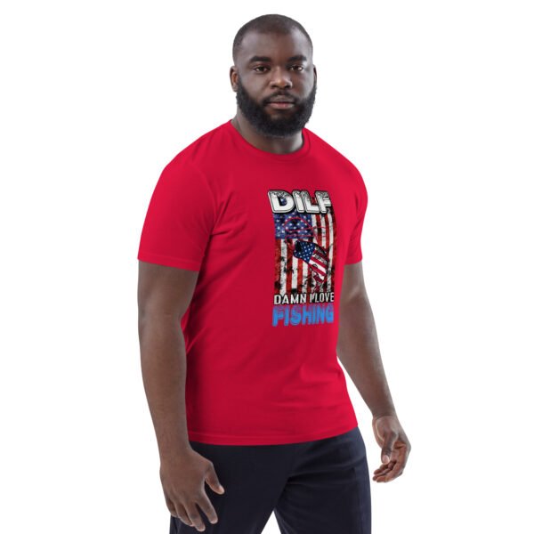 "DILF - Damn I Love Fishing" Funny American Flag Fishing - Unisex organic cotton t-shirt - Image 30