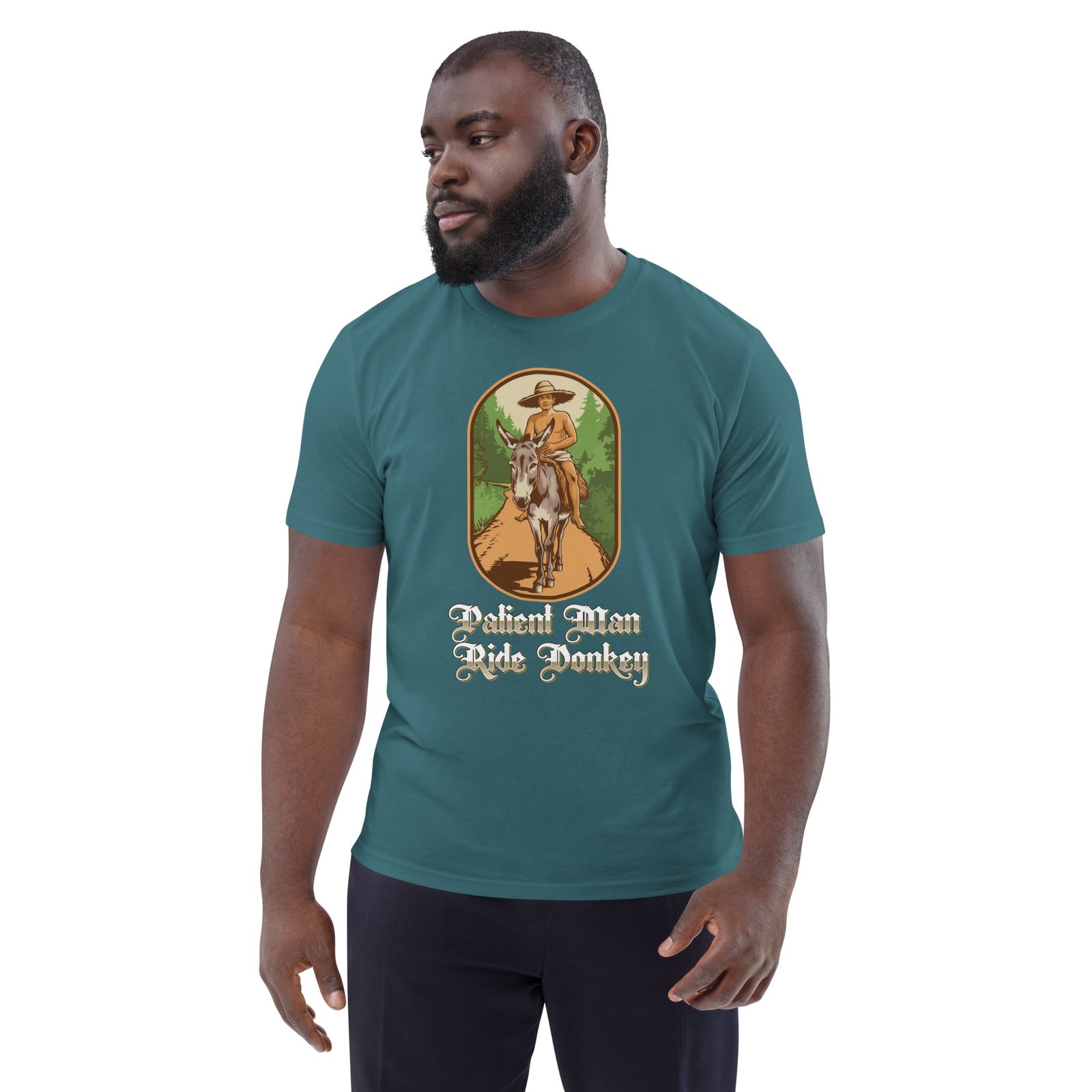 "Patient Man Ride Donkey" – Traditional Wisdom Illustration - Unisex organic cotton t-shirt - Image 37