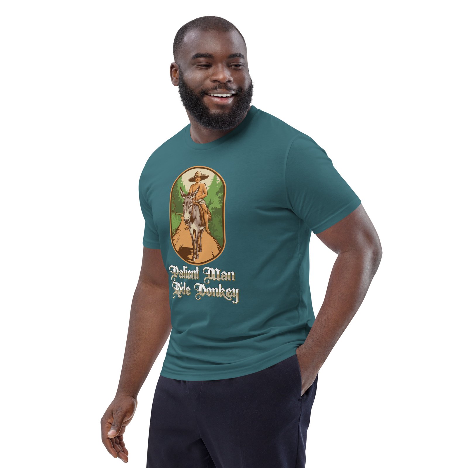 "Patient Man Ride Donkey" – Traditional Wisdom Illustration - Unisex organic cotton t-shirt - Image 40