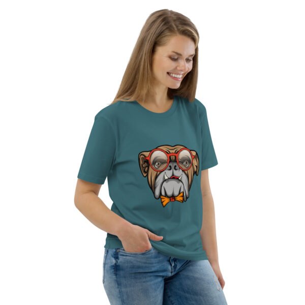 Stylish Bulldog Nerdy Cool Dog Design - Unisex organic cotton t-shirt - Image 54