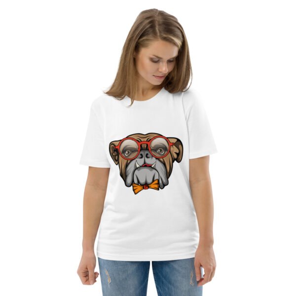 Stylish Bulldog Nerdy Cool Dog Design - Unisex organic cotton t-shirt - Image 66