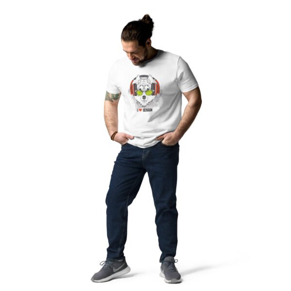 I Love Music Wolf with Headphones - Unisex organic cotton t-shirt - Image 2