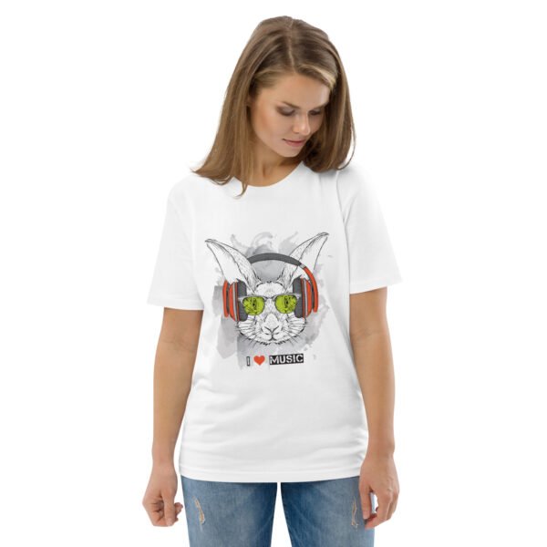 I Love Music Rabbit with Headphones - Unisex organic cotton t-shirt - Image 2