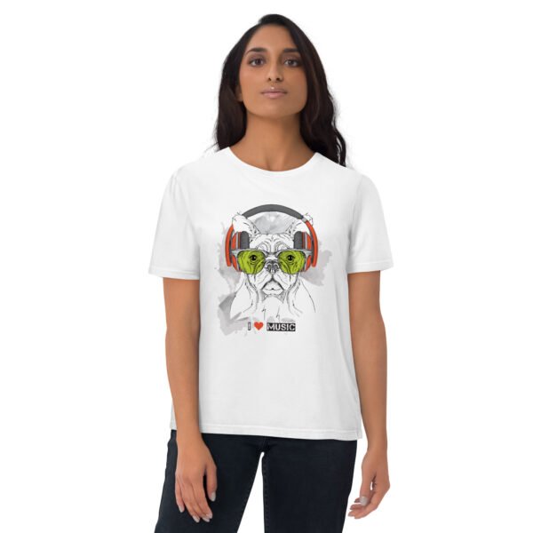 I Love Music Bulldog with Headphones - Unisex organic cotton t-shirt