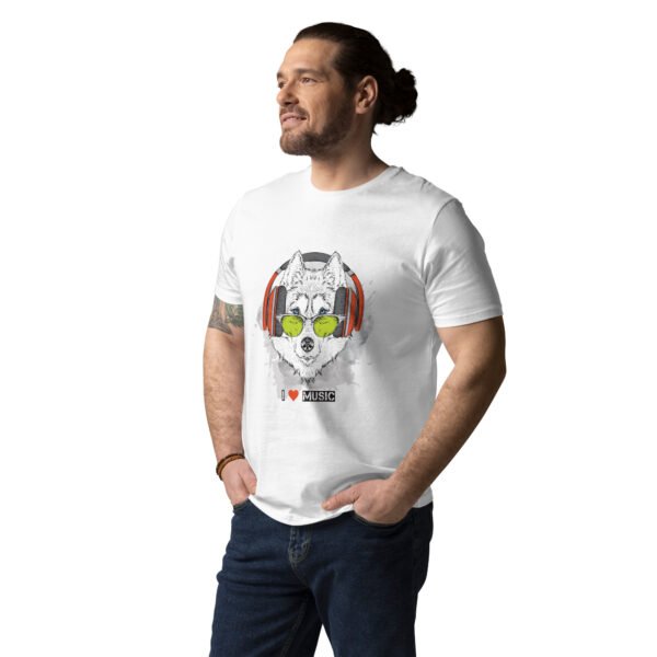 I Love Music Wolf with Headphones - Unisex organic cotton t-shirt