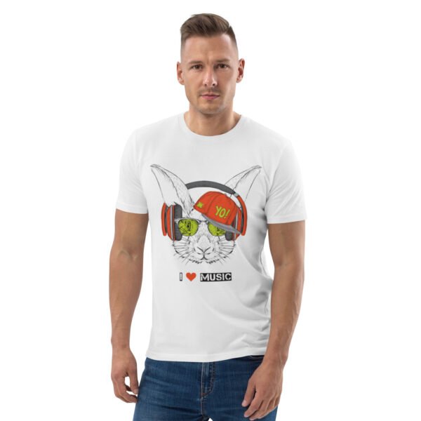 I Love Music Rabbit with Headphones and Cap - Unisex organic cotton t-shirt - Image 33