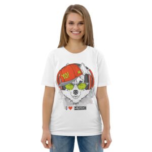 I Love Music Wolf with Headphones and Cap - Unisex organic cotton t-shirt