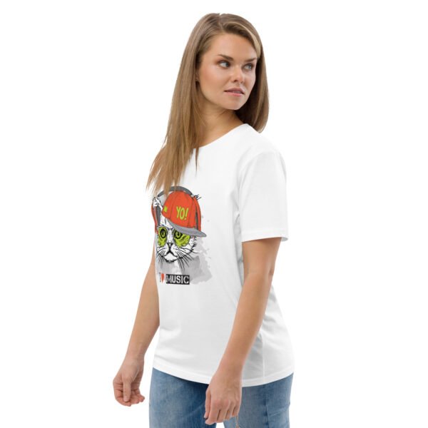 I Love Music Cat with Headphones - Unisex organic cotton t-shirt - Image 5