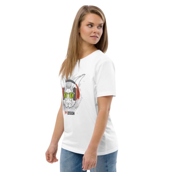 I Love Music Rabbit with Headphones - Unisex organic cotton t-shirt - Image 5