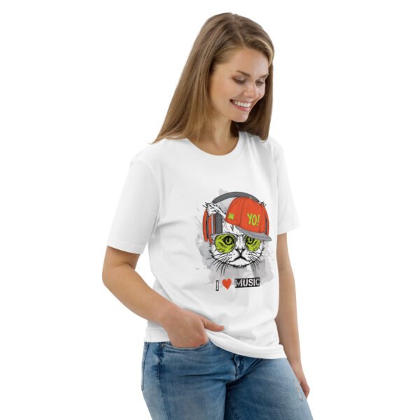 I Love Music Cat with Headphones - Unisex organic cotton t-shirt - Image 6