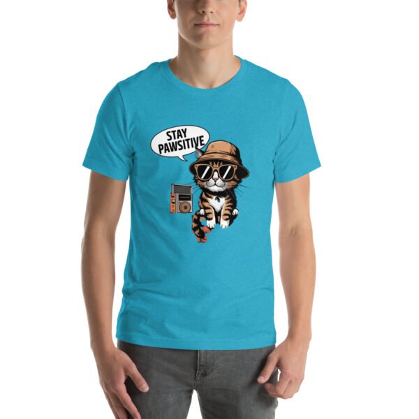 "Stay Pawsitive' Black T-Shirt with Cool Cat Design" - Unisex t-shirt