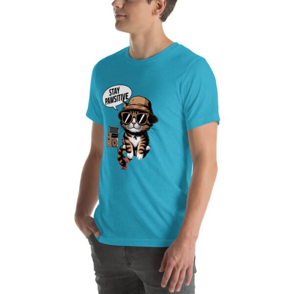"Stay Pawsitive' Black T-Shirt with Cool Cat Design" - Unisex t-shirt - Image 2