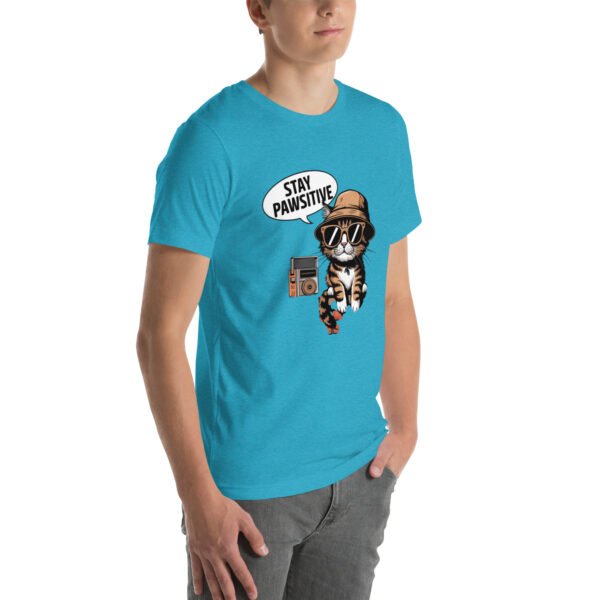 "Stay Pawsitive' Black T-Shirt with Cool Cat Design" - Unisex t-shirt - Image 8