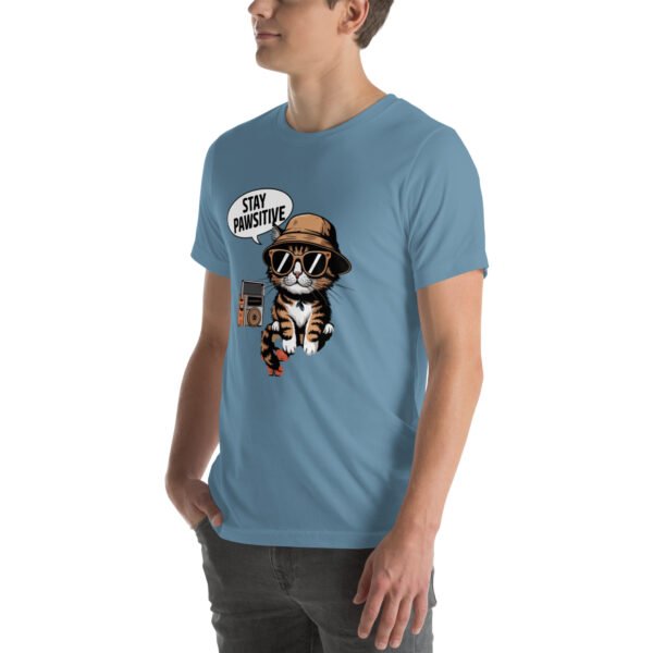 "Stay Pawsitive' Black T-Shirt with Cool Cat Design" - Unisex t-shirt - Image 3