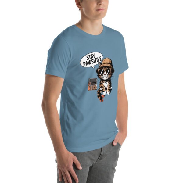 "Stay Pawsitive' Black T-Shirt with Cool Cat Design" - Unisex t-shirt - Image 5