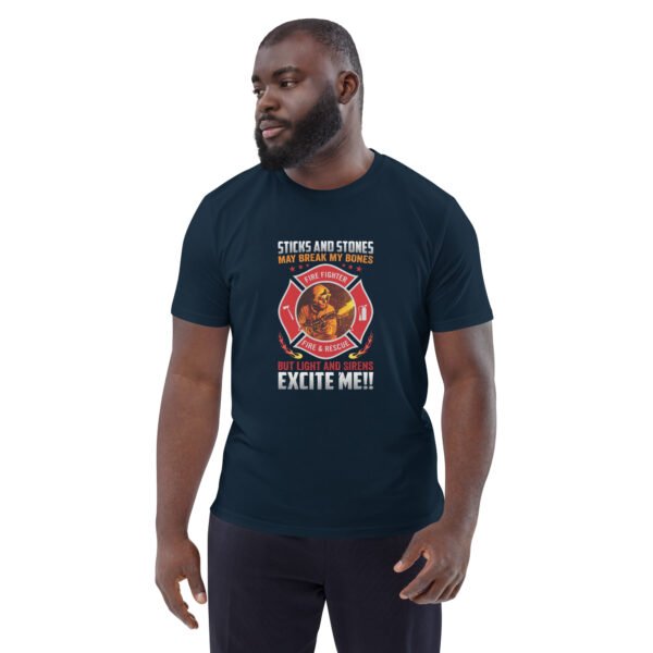 Firefighter Excitement – Lights & Sirens - Unisex organic cotton t-shirt - Image 7